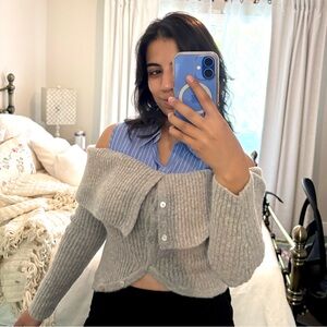Zara Light Gray Off-Shoulder Sweater